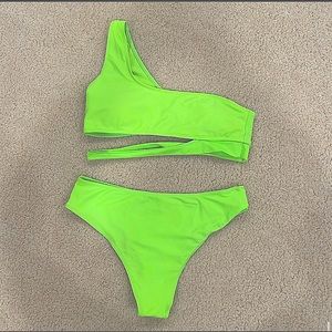 Super trendy one shoulder neon green bikini!!